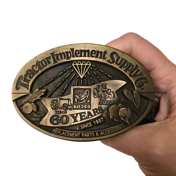 Vintage Tractor Implement Supply 60 year Limited Ed. brass buckle & leather belt - Picture 2 of 10